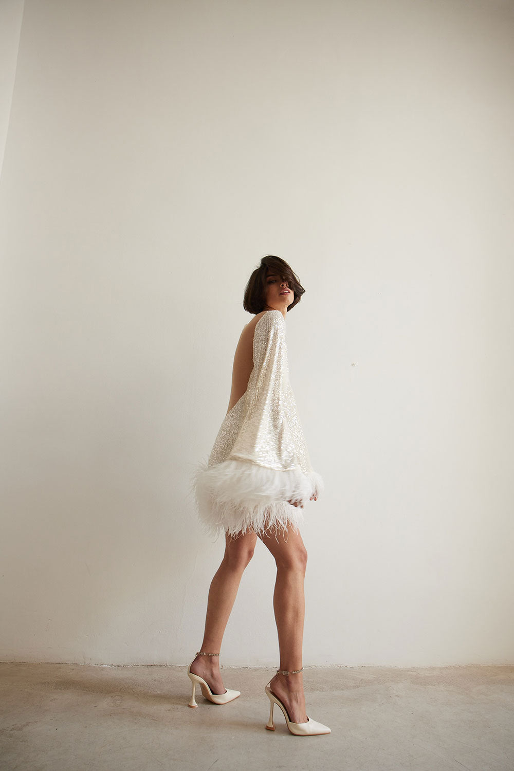Backless Sequin Feather Bodycon Mini Dress