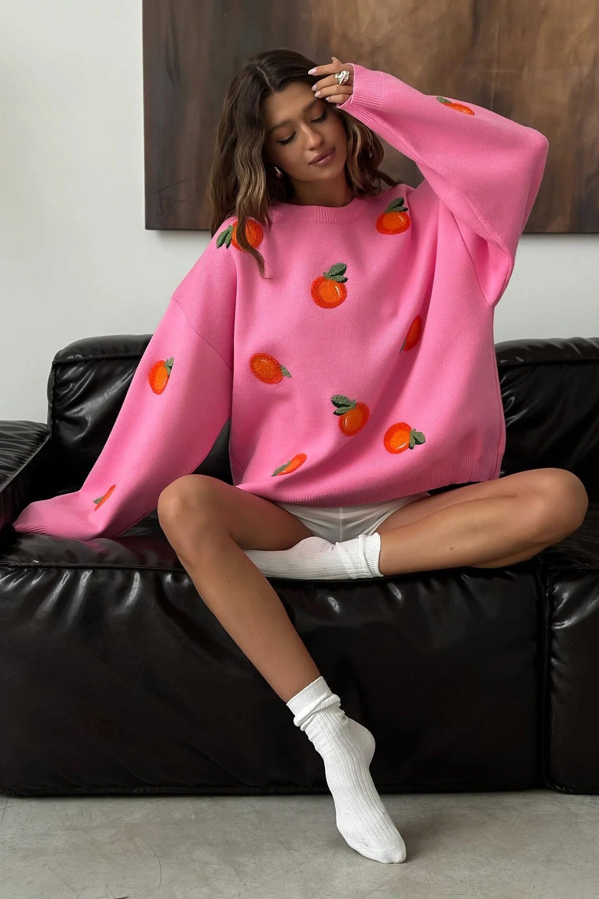 Girls' Orange Flocked Knit Sweater