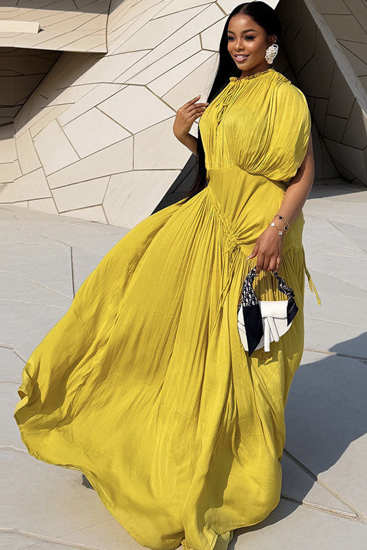 Ruched Waist Relaxed Batwing Sleeve Maxi Dress