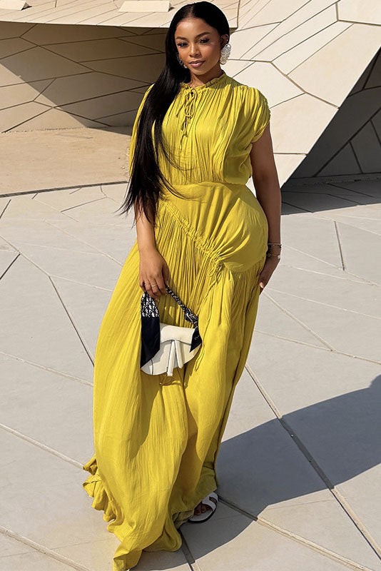 Ruched Waist Relaxed Batwing Sleeve Maxi Dress
