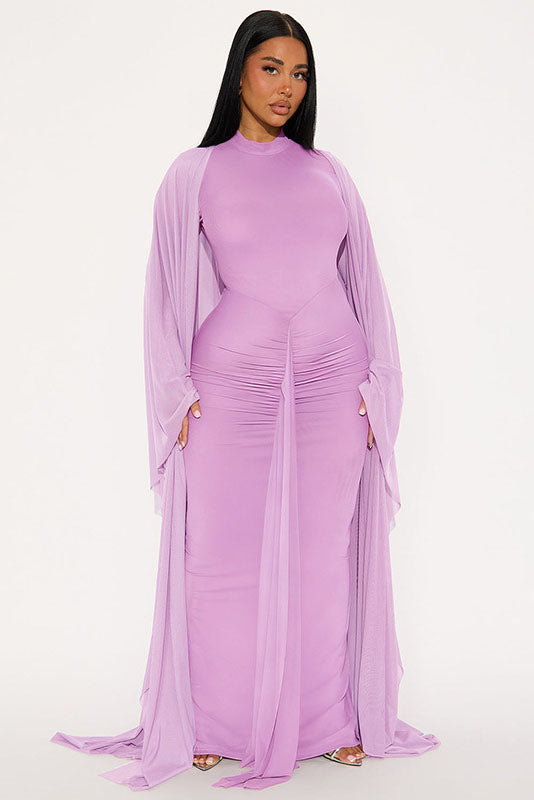Sheer Cape Two-Piece Maxi Dress Set