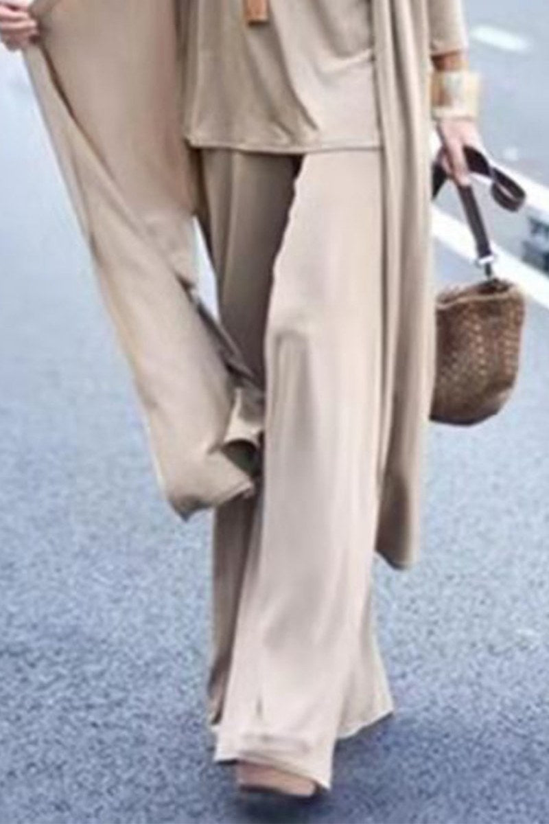 Cardigan Coat Sling Top Wide Leg Pants 3Pcs Set
