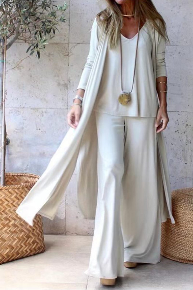 Cardigan Coat Sling Top Wide Leg Pants 3Pcs Set