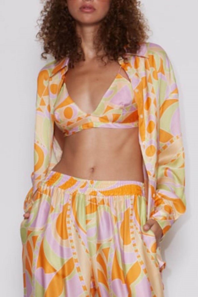 Classic Print Loose Waist Elastic Pants-Set
