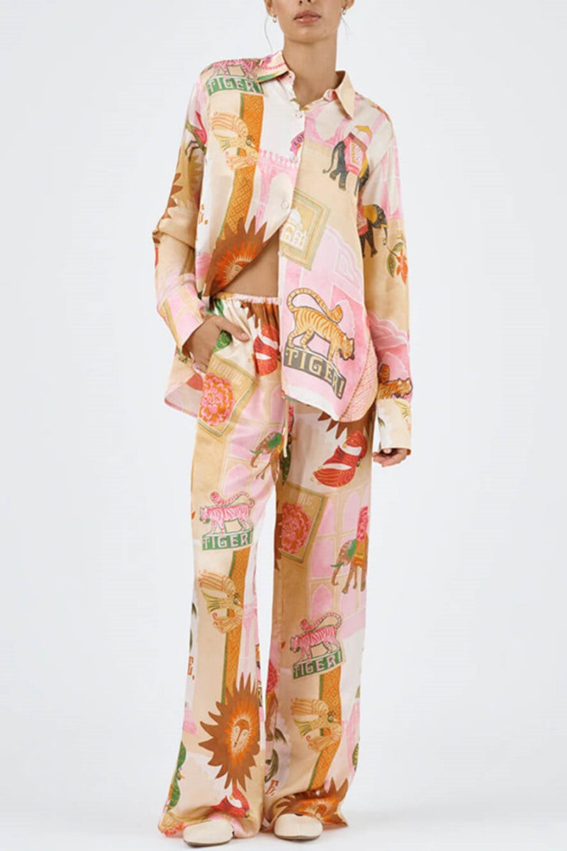 Unique Printed Shirt Top Elastic Loose Pants Set