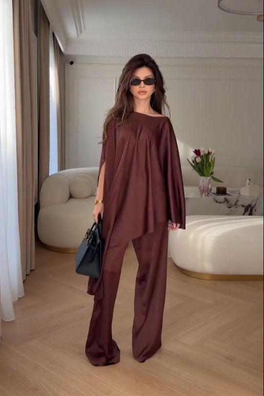 Cape Sleeve Wide-Leg Pants Set