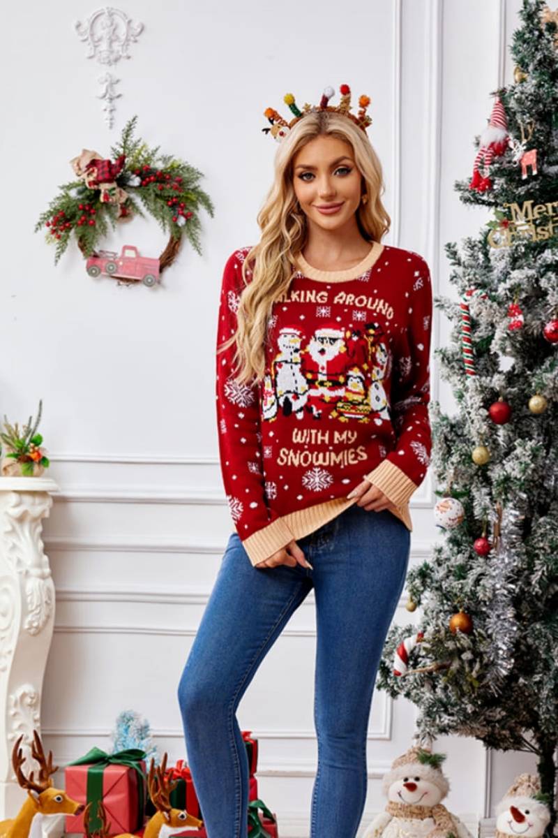 Embroidered Sweater - Santa Claus & Penguin