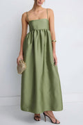 Minimalist Olive Green Babydoll Midi Dress