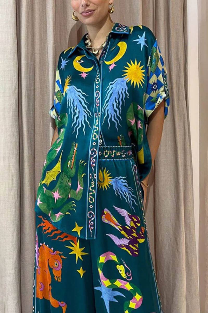 Unique Print Elastic Waist Pocketed Set