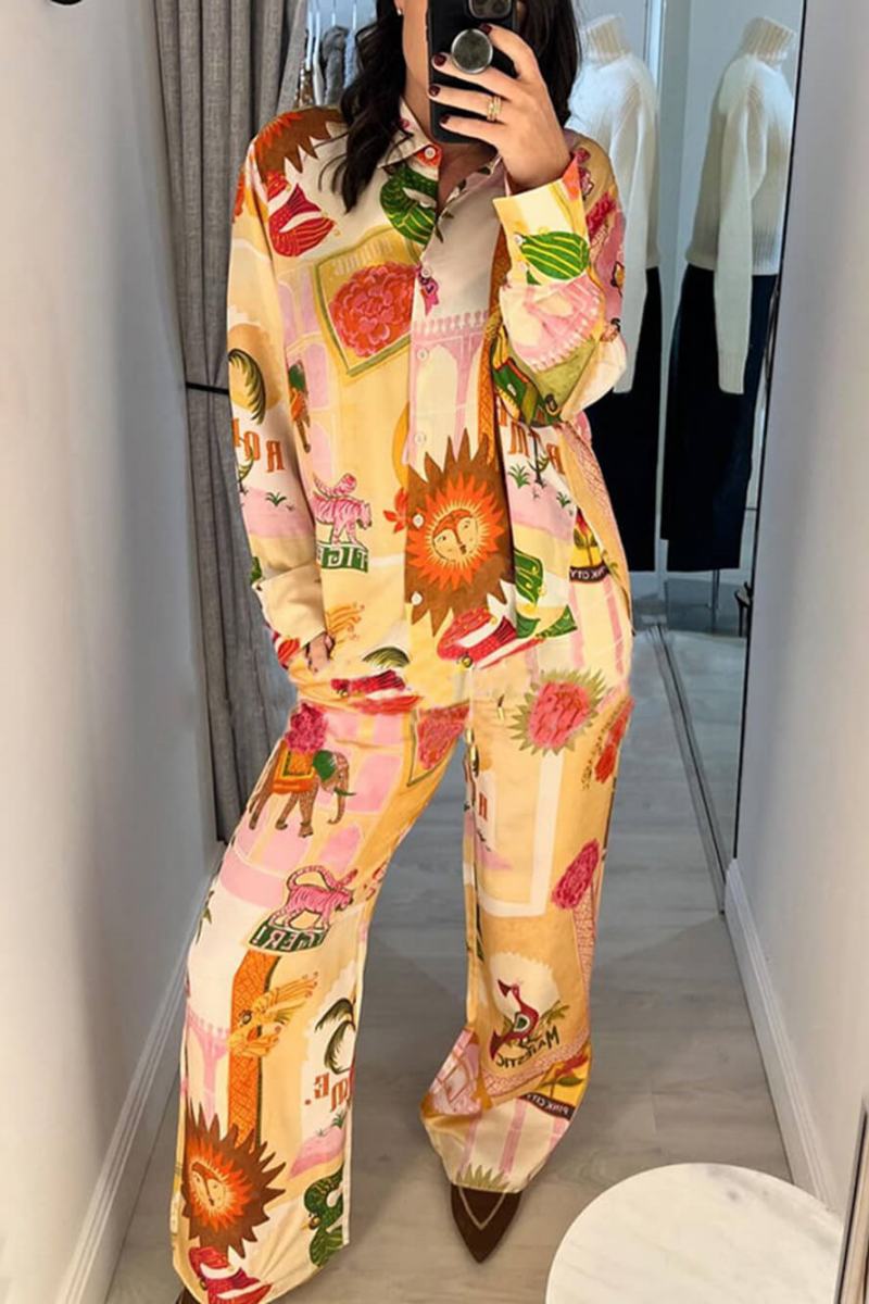 Unique Printed Shirt Top Elastic Loose Pants Set