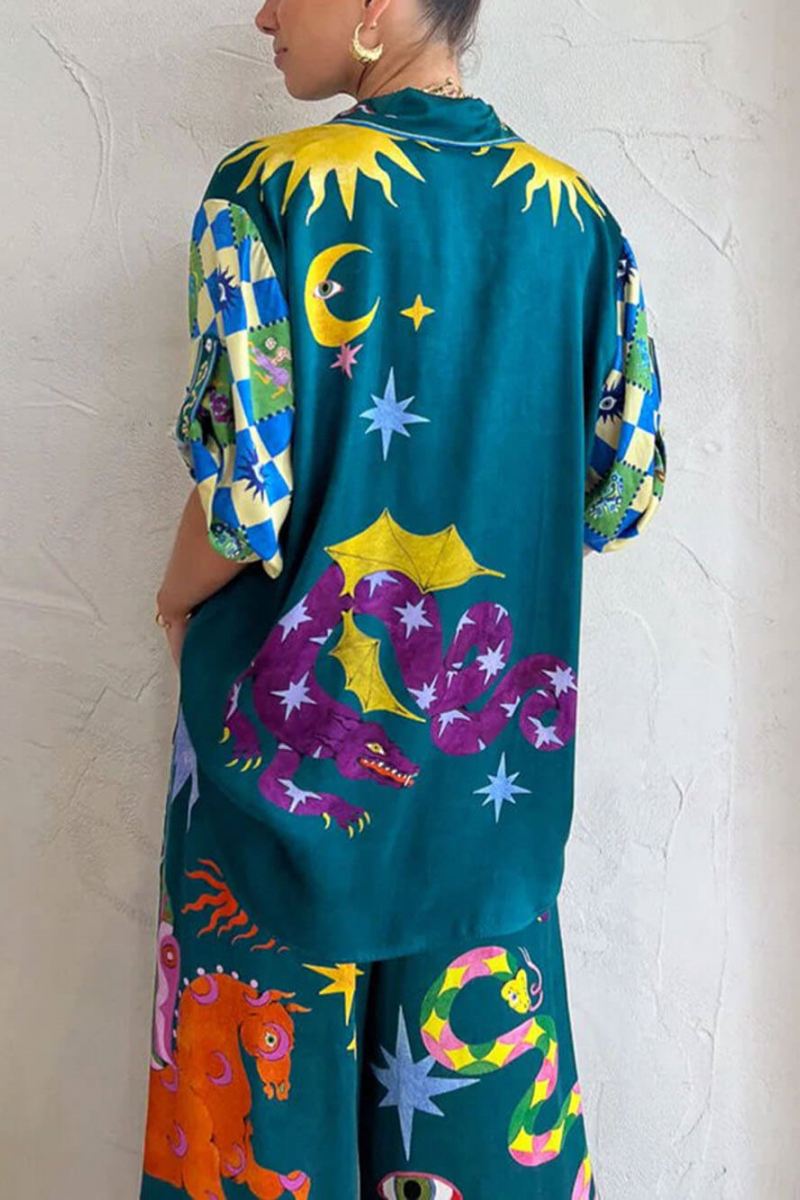 Unique Print Elastic Waist Pocketed Set