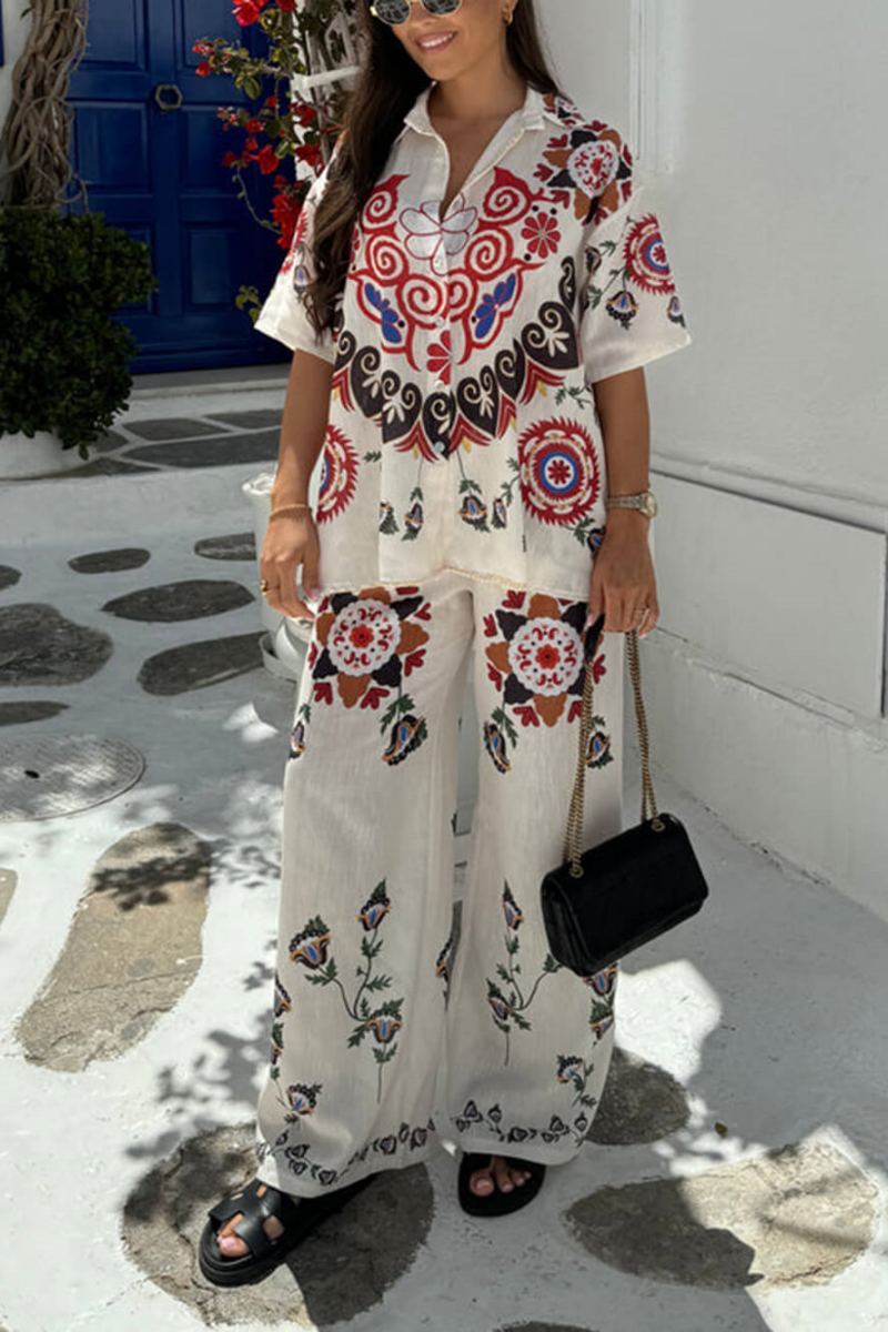 Unique Exquisite Ethnic Floral Print Elastic -Set