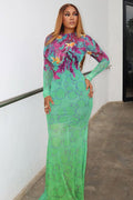 Ocean Print Sheer Bodycon Maxi Dress