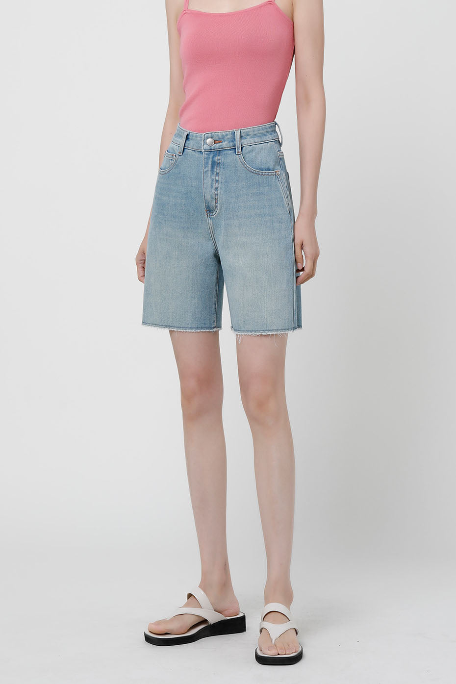 High-Waist Stretch Denim Shorts