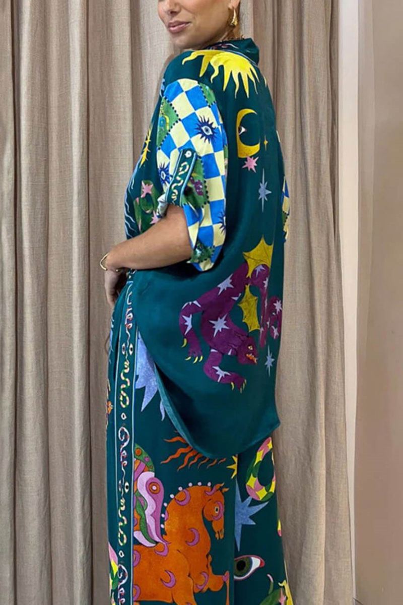 Unique Print Elastic Waist Pocketed Set