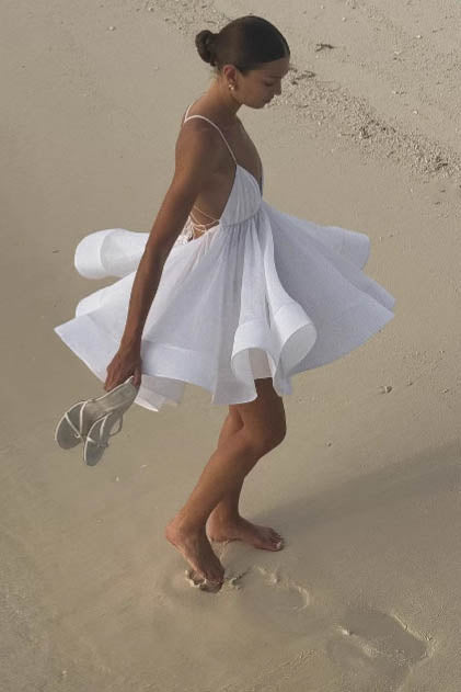 Flared Hem Deep V Backless Mini Dress