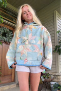 Colorful Floral Patchwork Print Quilted Hoodie