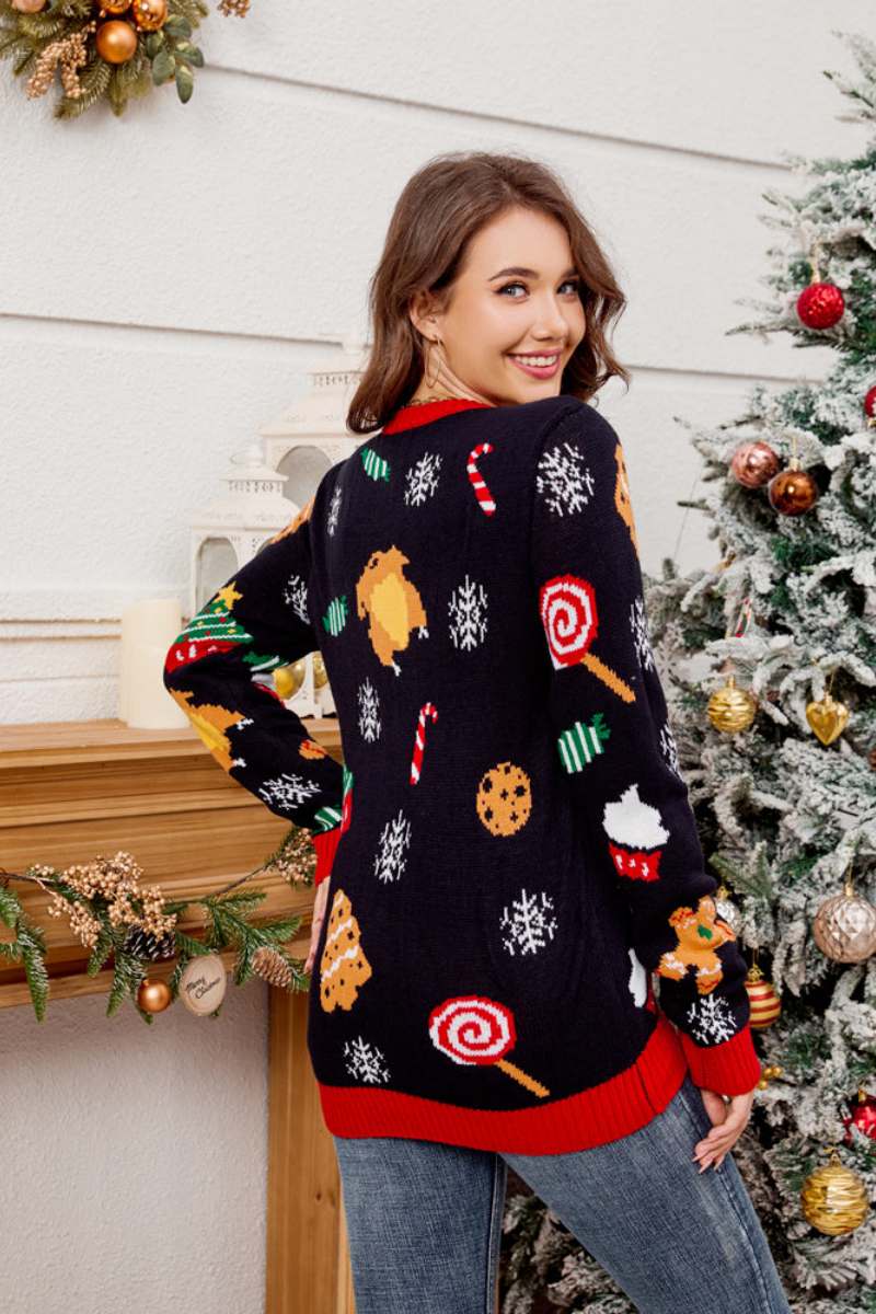 Crewneck Embroidered Christmas Tree Sweater