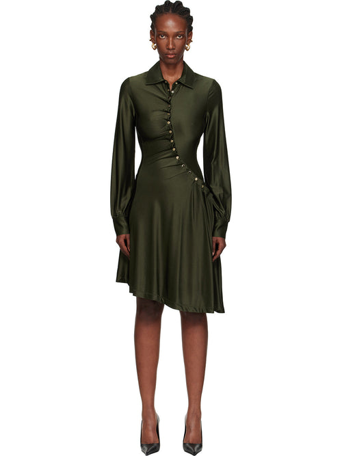 Asymmetric Satin Shirt Midi Dress