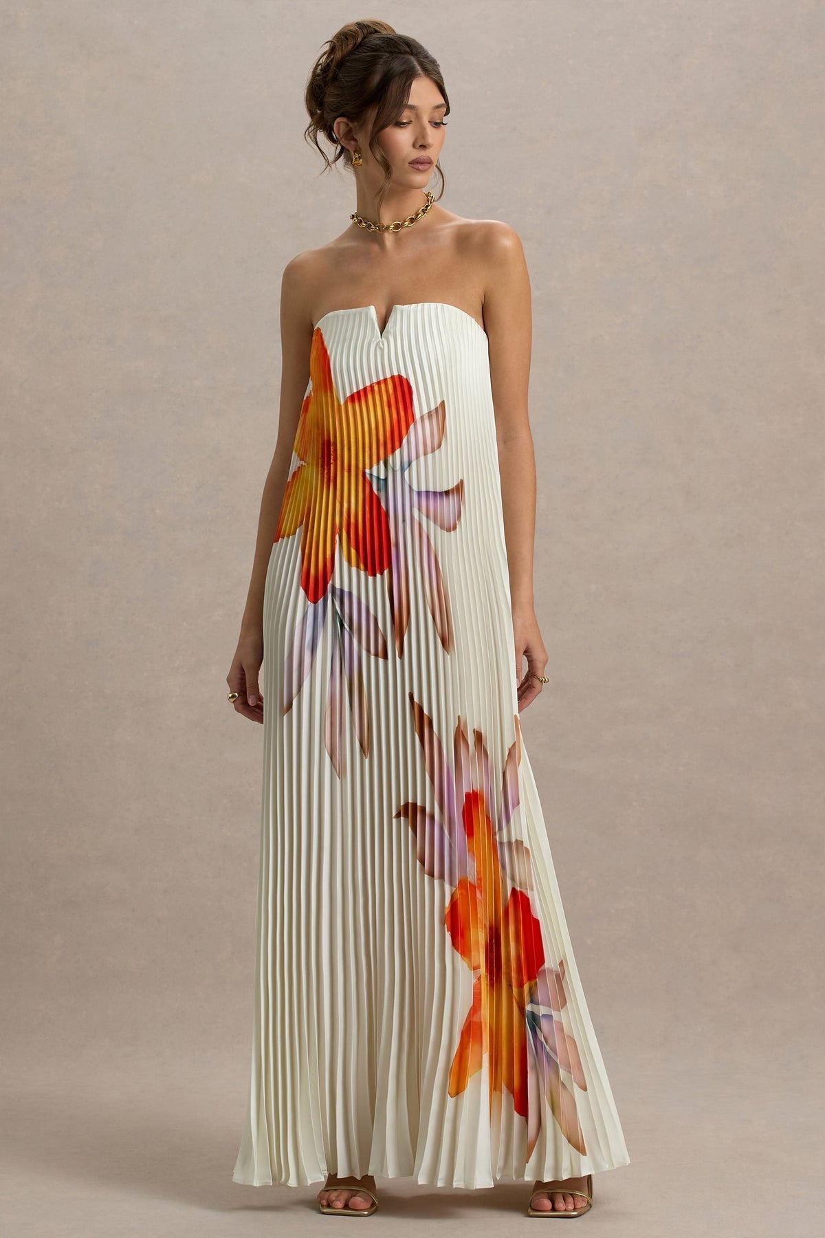 Orange Flower Sweetheart Maxi Dress