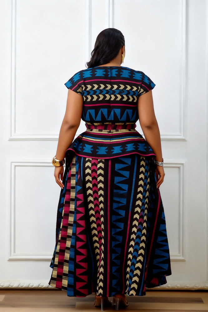 Multicolored African Print Peplum Maxi Dress
