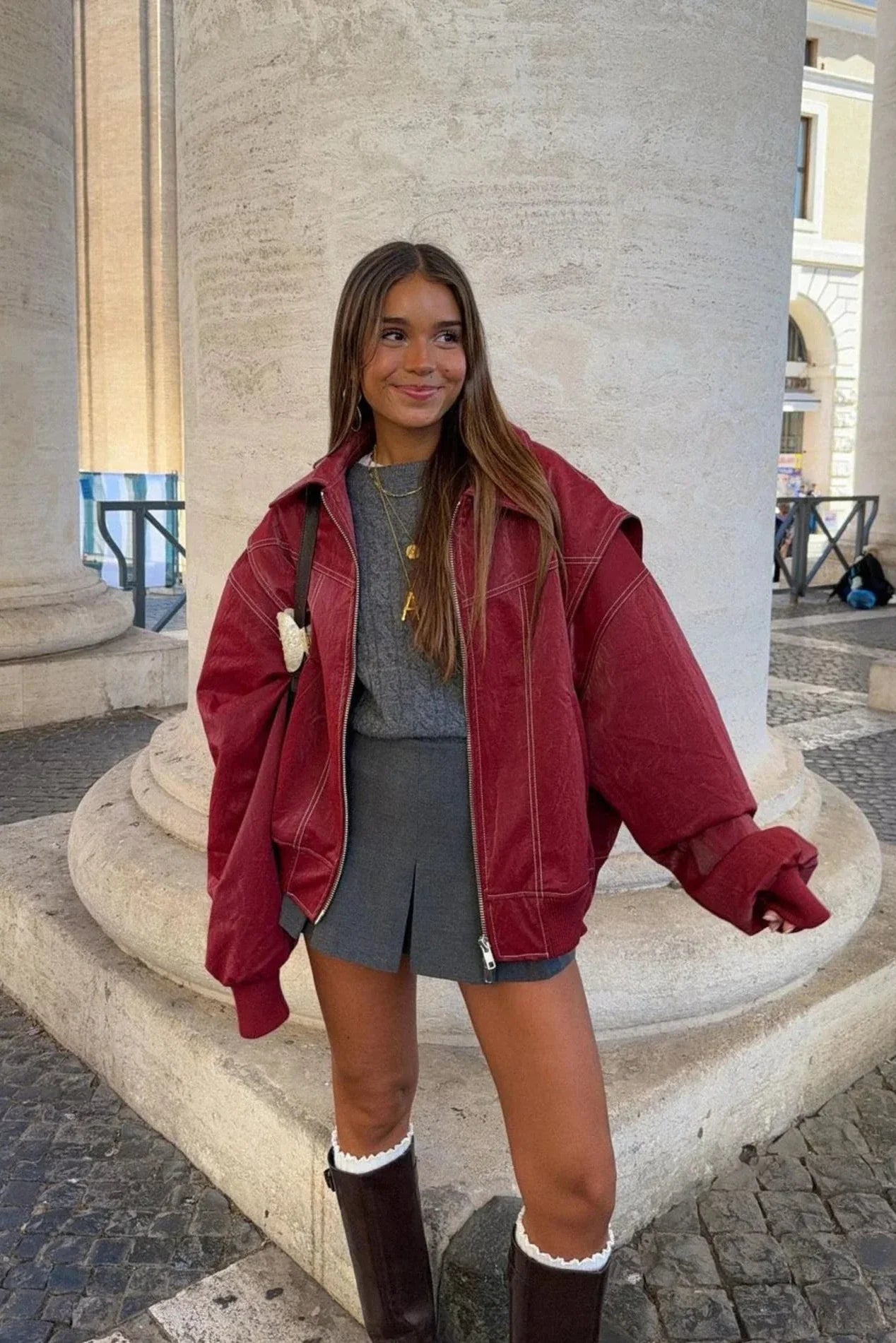 Street Solid Color Patchwork Collar Outerwear