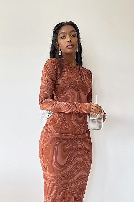 Edgy Swirl Sheer Midi Dress