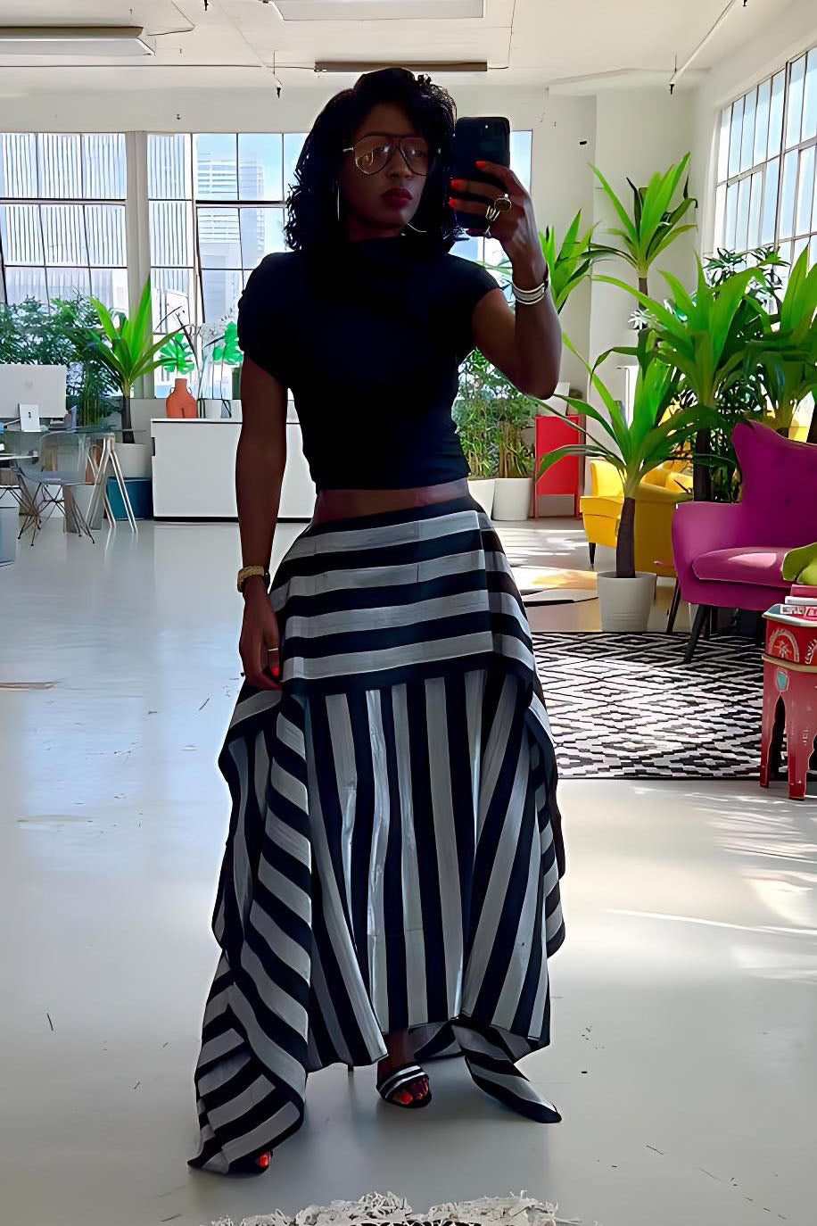 Layered Striped High-Waist Skirt
