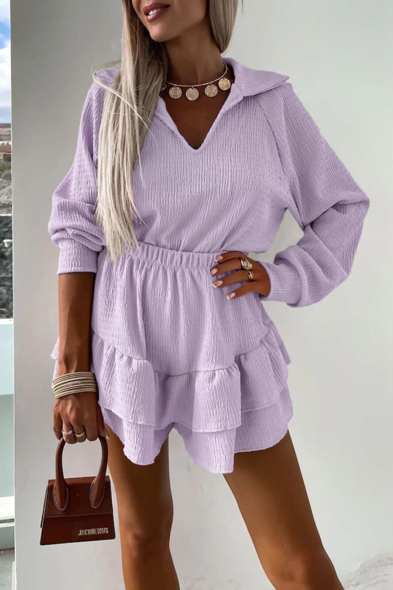 V-Neck Shirt Flared Skort Two-Piece Set