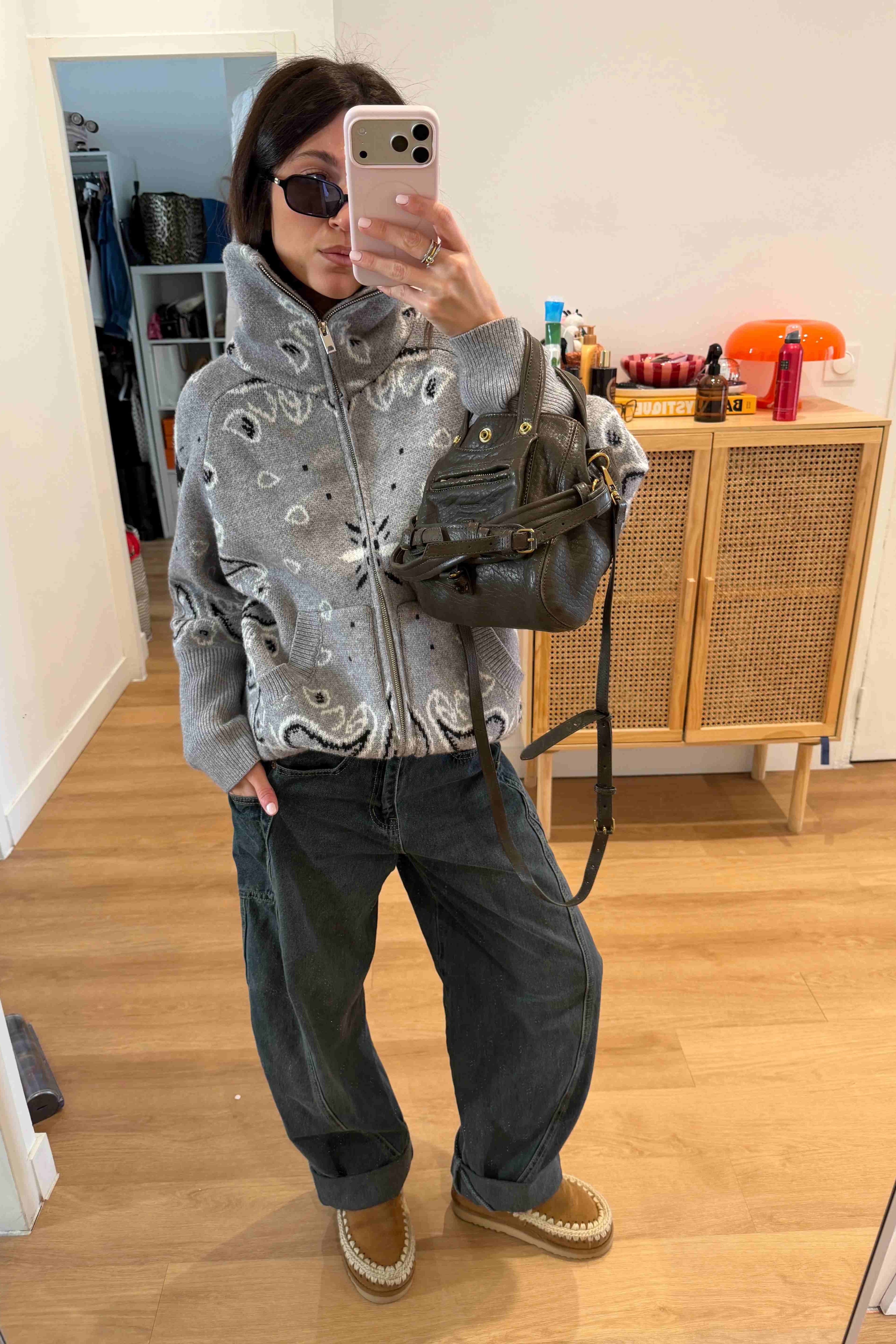 Grey Bandana Patterned Cardigan