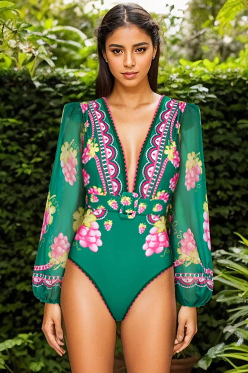 Long Sleeve Short skirt Swimsuit Set