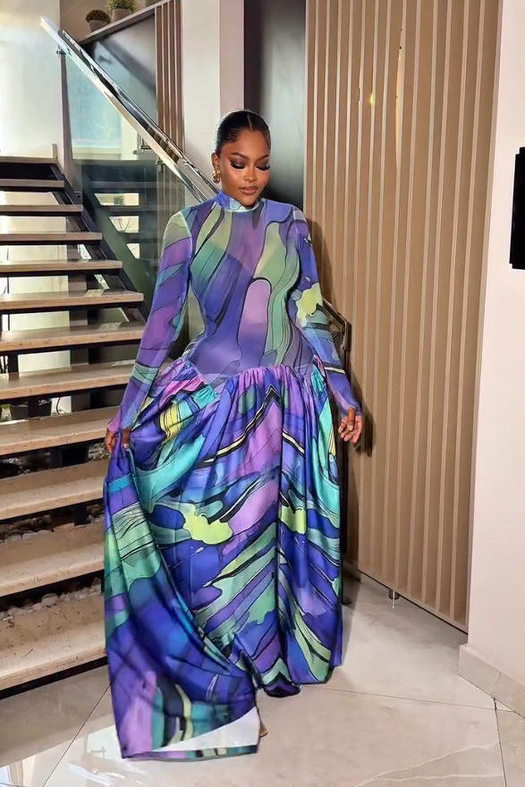 Blue Art-Paint Inspired Maxi Dress