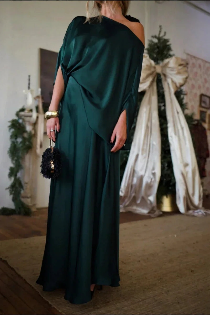 Convertible Draped Top & A-Line Maxi Skirt Set