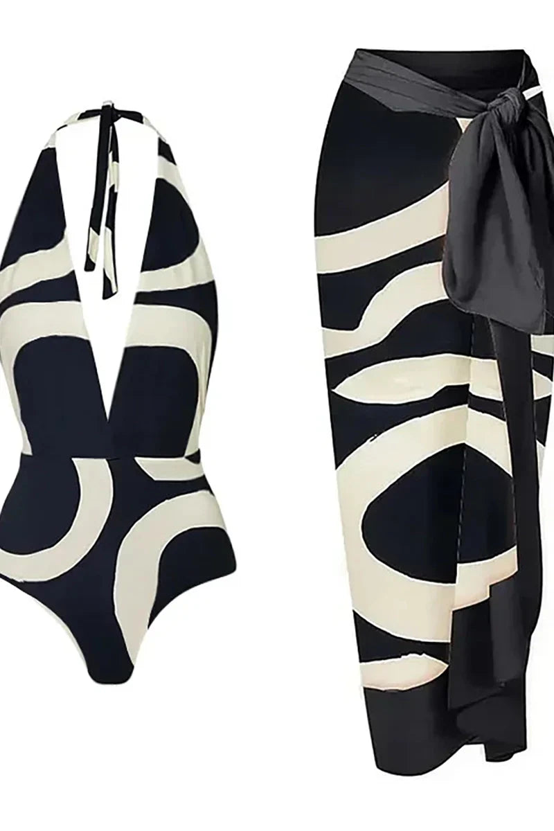 Colorblock Halter High-Waist One-Piece Swimsuit