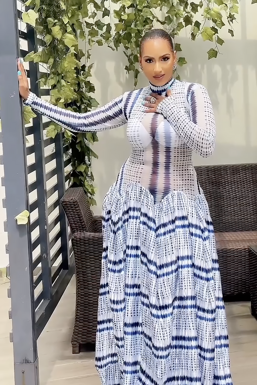 Tie-Dye Slim-Fit Hip-Enhancing Evening Gown