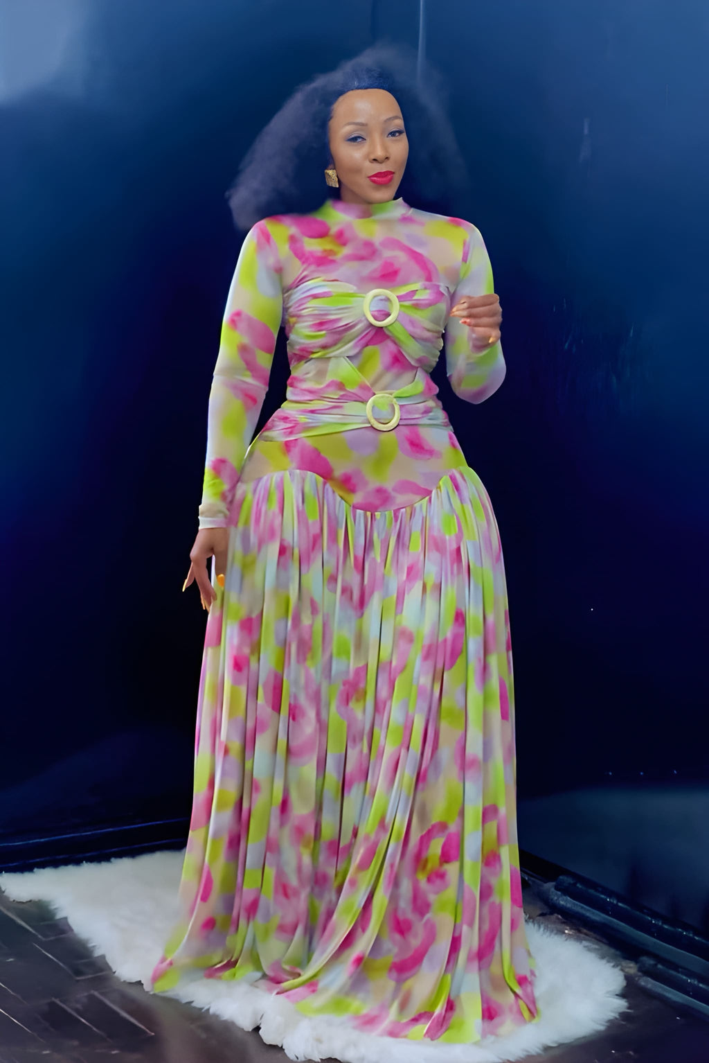 Pastel Mirage Mesh Maxi Dress