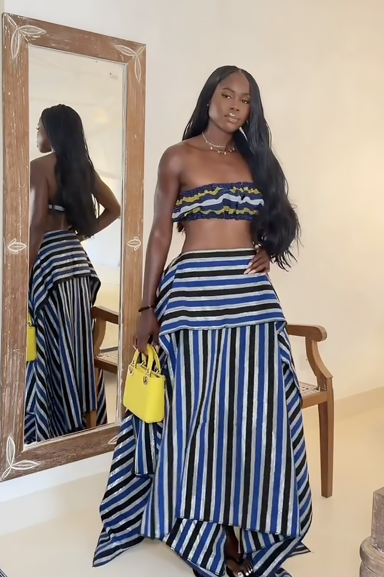 Asymmetric Striped High-Low Maxi Skirt