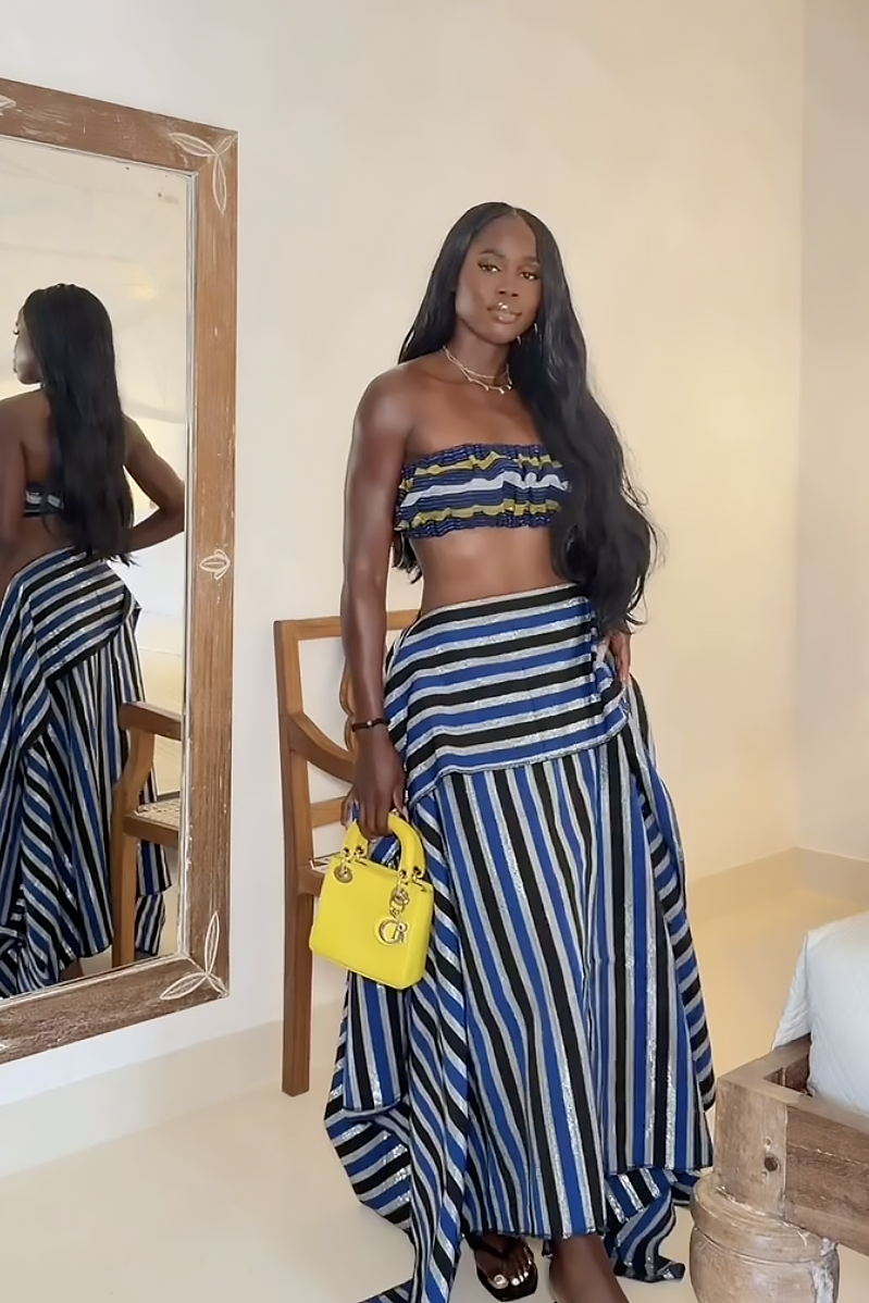 Asymmetric Striped High-Low Maxi Skirt