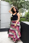 Vibrant Multicolor Geometric High-Low Midi Skirt