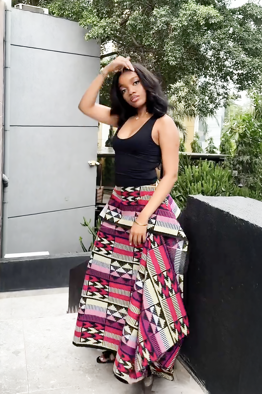 Vibrant Multicolor Geometric High-Low Midi Skirt