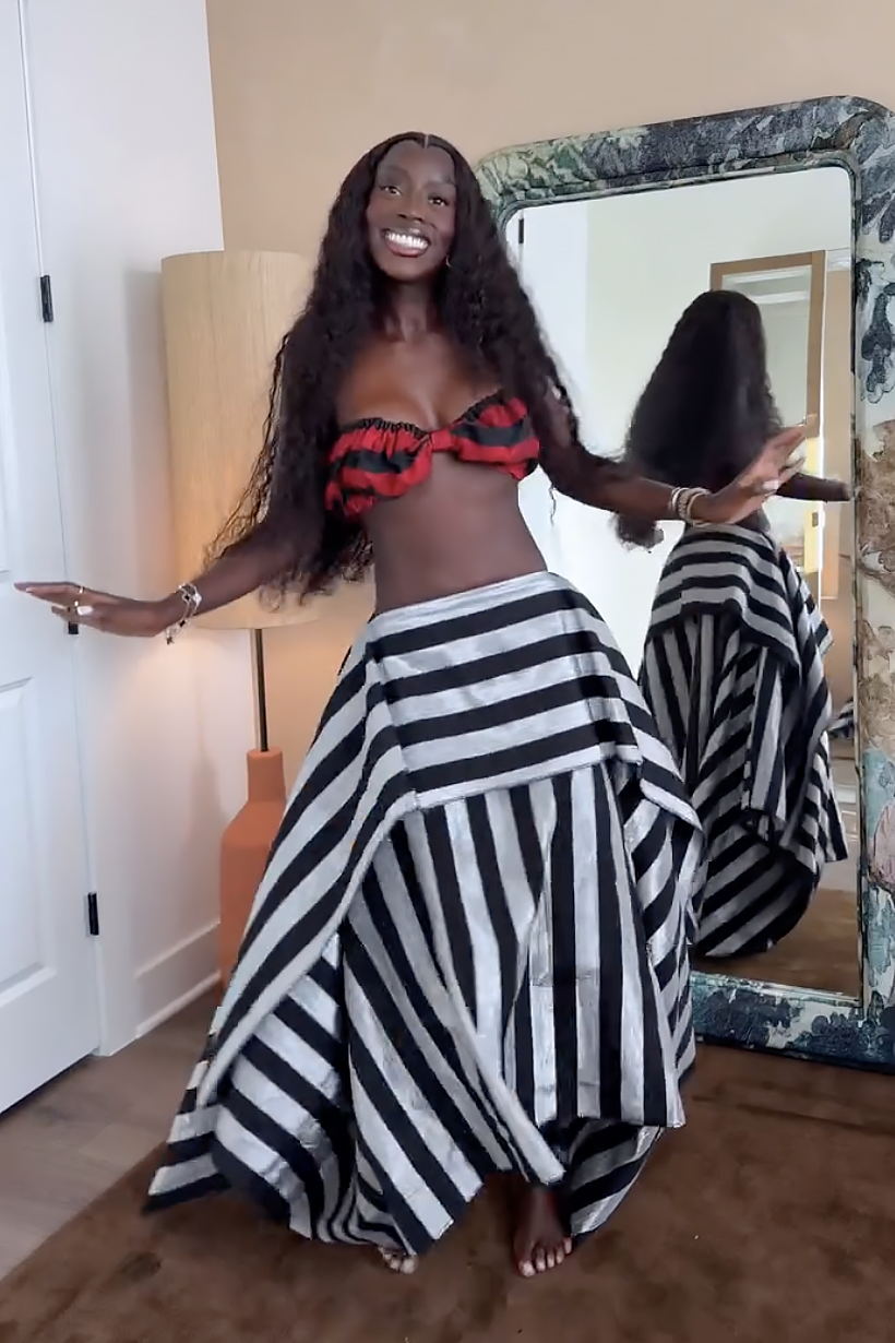 Layered Striped High-Waist Skirt