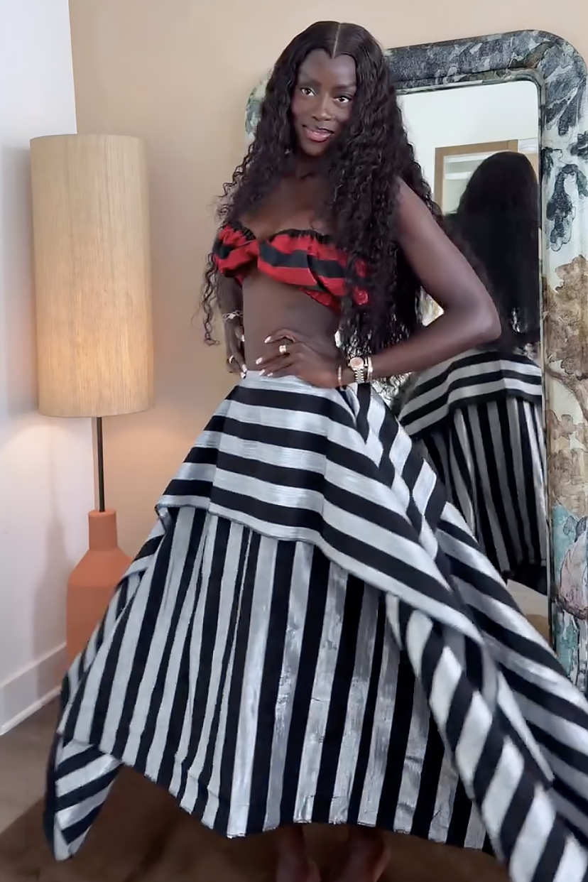 Layered Striped High-Waist Skirt
