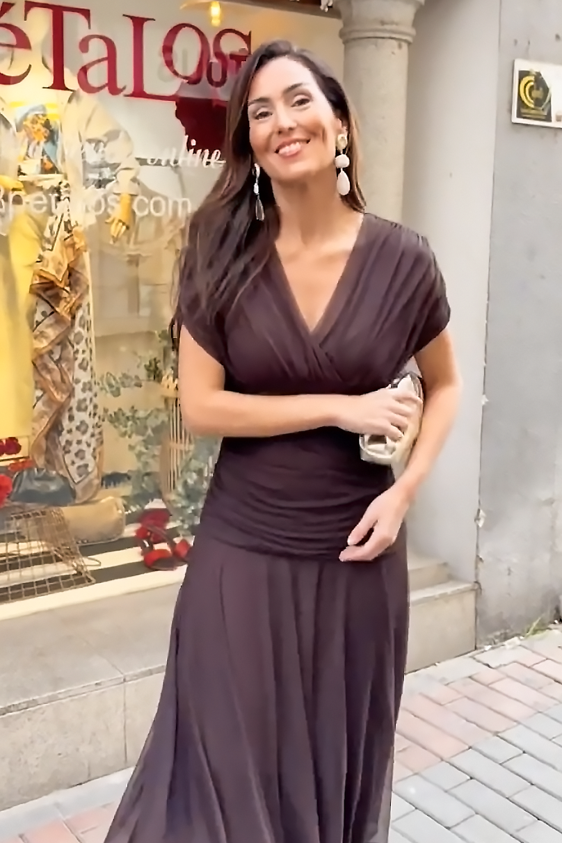V-Neck Mesh Midi Dress