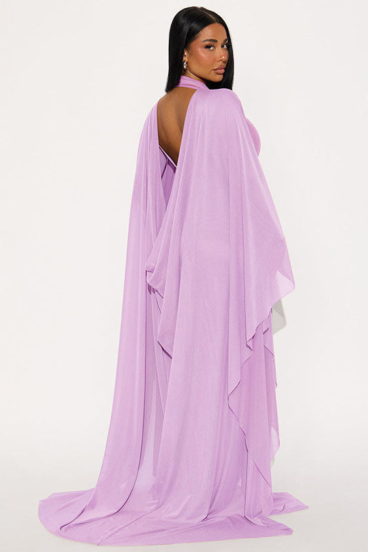 Sheer Cape Two-Piece Maxi Dress Set