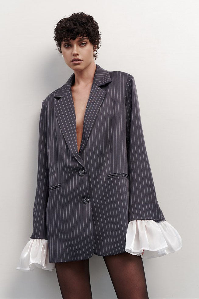 Oversized Striped Lace Blazer