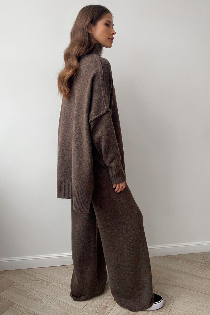 Turtleneck Split Sweater Loose Knit Pants Set