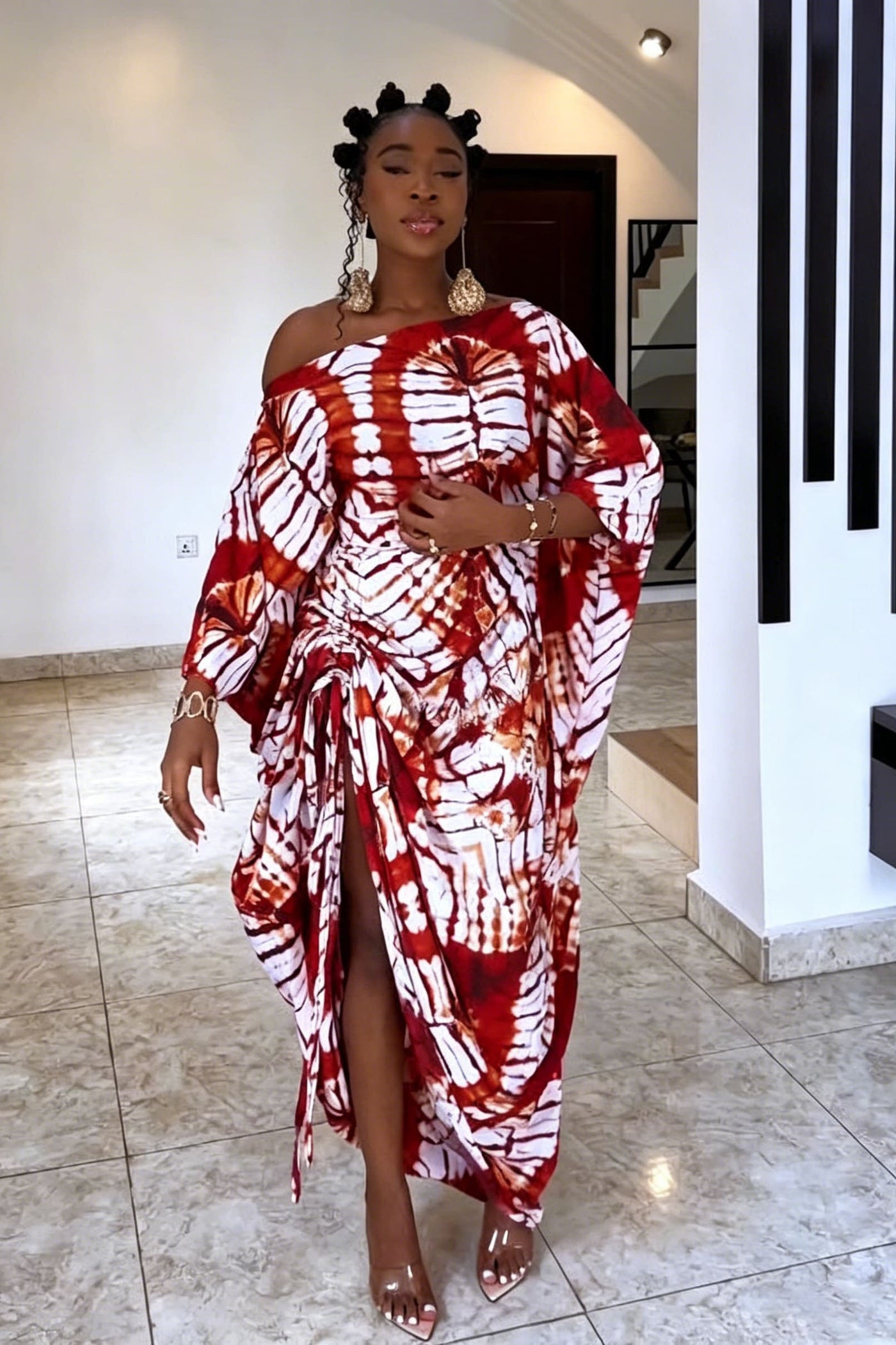 Vibrant Pink Tie-Dye Off-Shoulder Maxi Dress