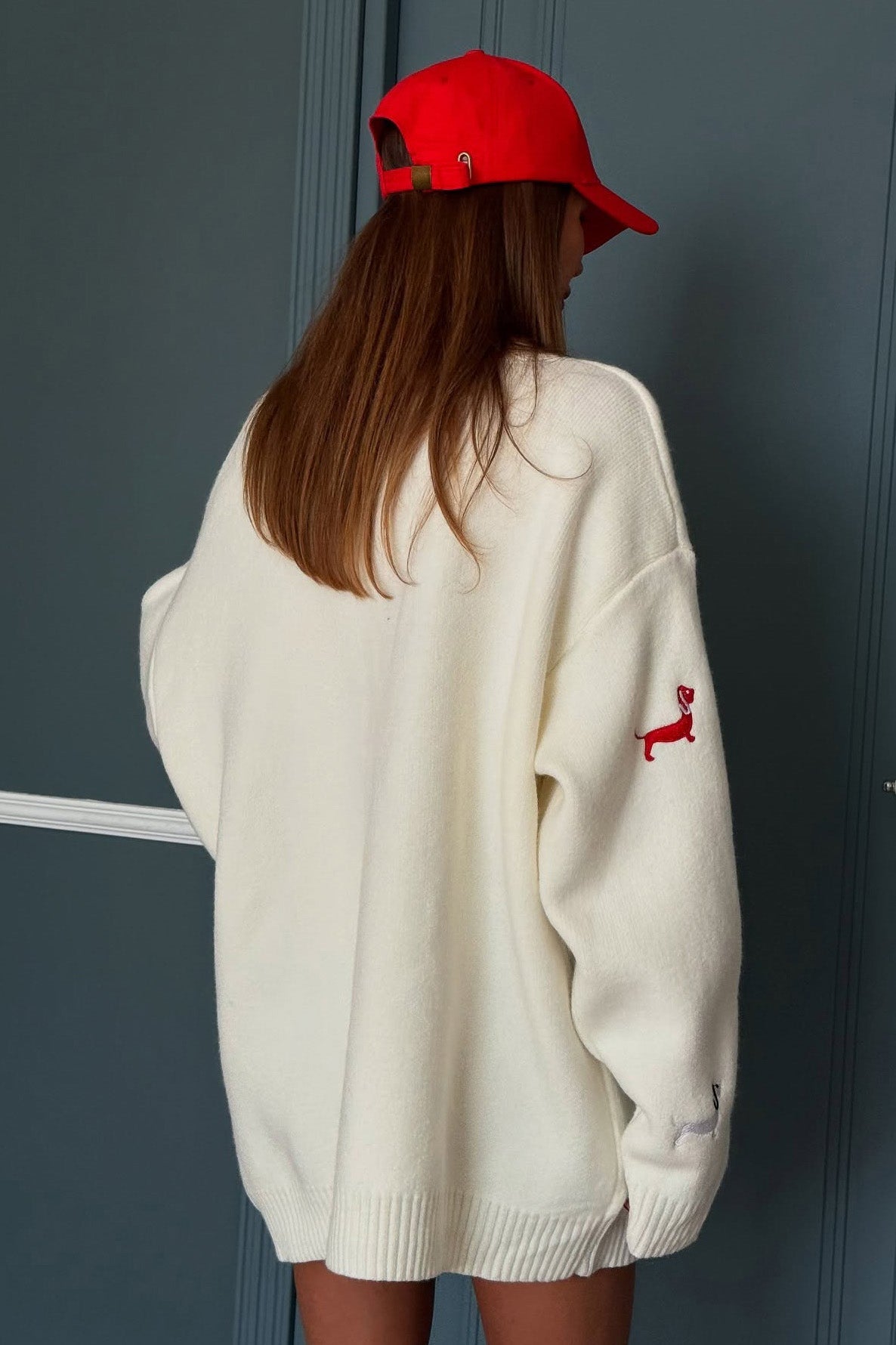 V-neck Dachshund Knit Cardigan