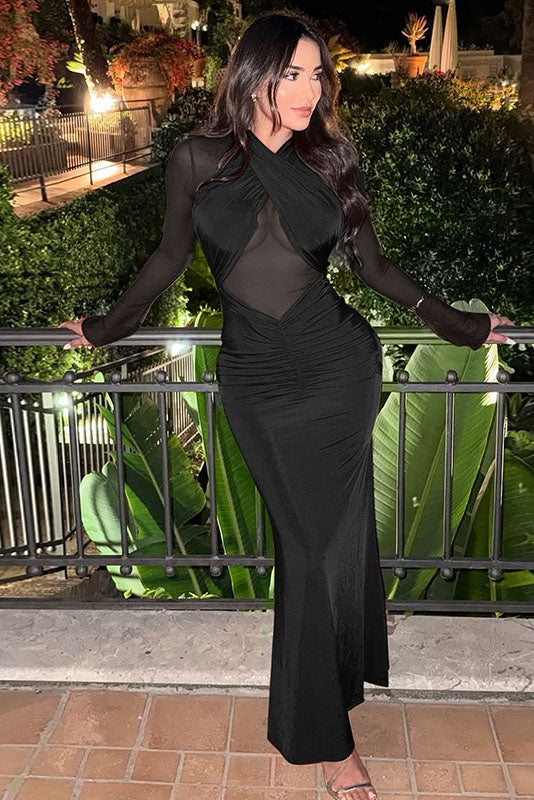 Sexy Mesh Cutout Maxi Dress