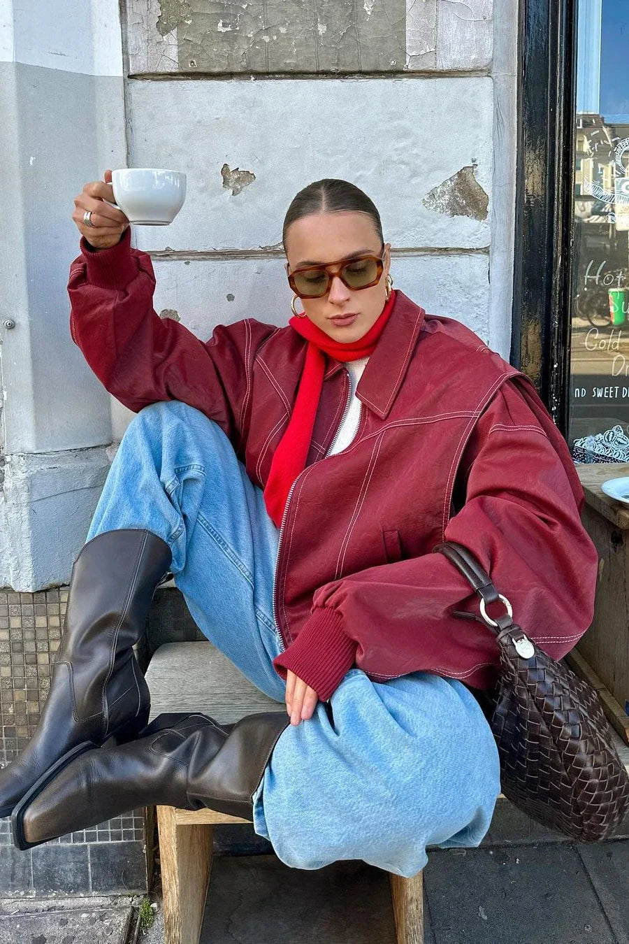 Street Solid Color Patchwork Collar Outerwear